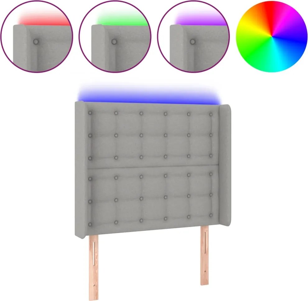 vidaXL Tăblie de pat cu LED, gri deschis, 93x16x118/128 cm, textil
