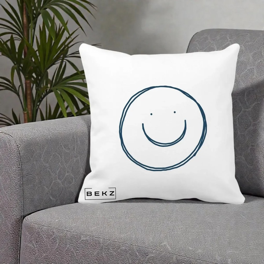 Perna Decorativa Smile Desen Minimalist, 40x40 cm, Alba Mata, Husa Detasabila, Perna Inclusa, BEKZ®