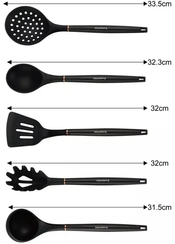 Set cutite si ustensile de bucatarie Klausberg KB 7835, 12 piese, Otel inoxidabil, Negru