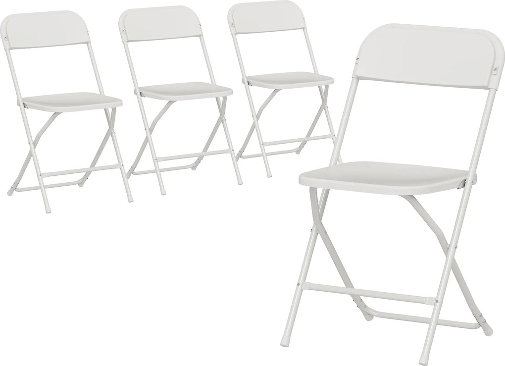 HOMCOM Set de 4 Scaune Pliabile cu Găuri de Drenaj din Plastic și Metal, 45x49x79.5 cm, Alb | Aosom Romania