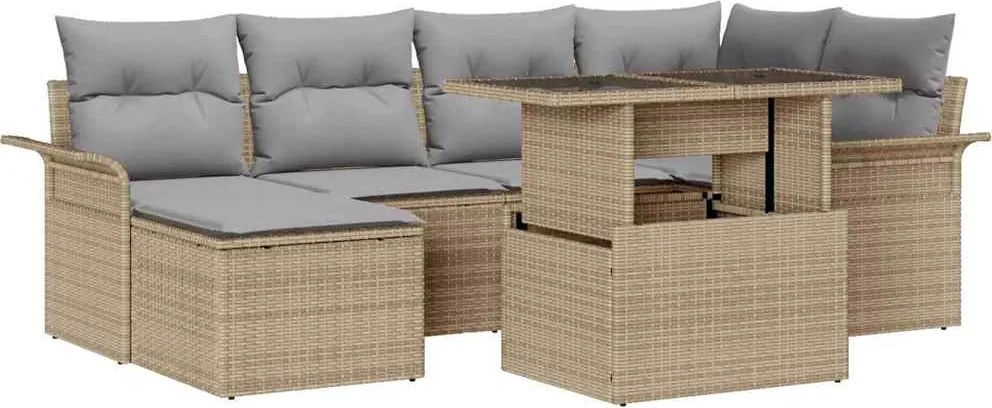 vidaXL Set de canapele pentru grădină cu pernă 7 pcs Bej Rattan poli