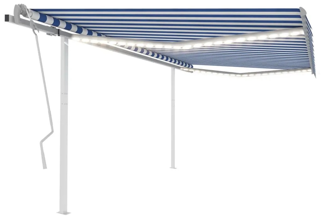 vidaXL Copertină retractabilă manual cu LED, albastru și alb, 4x3,5 m
