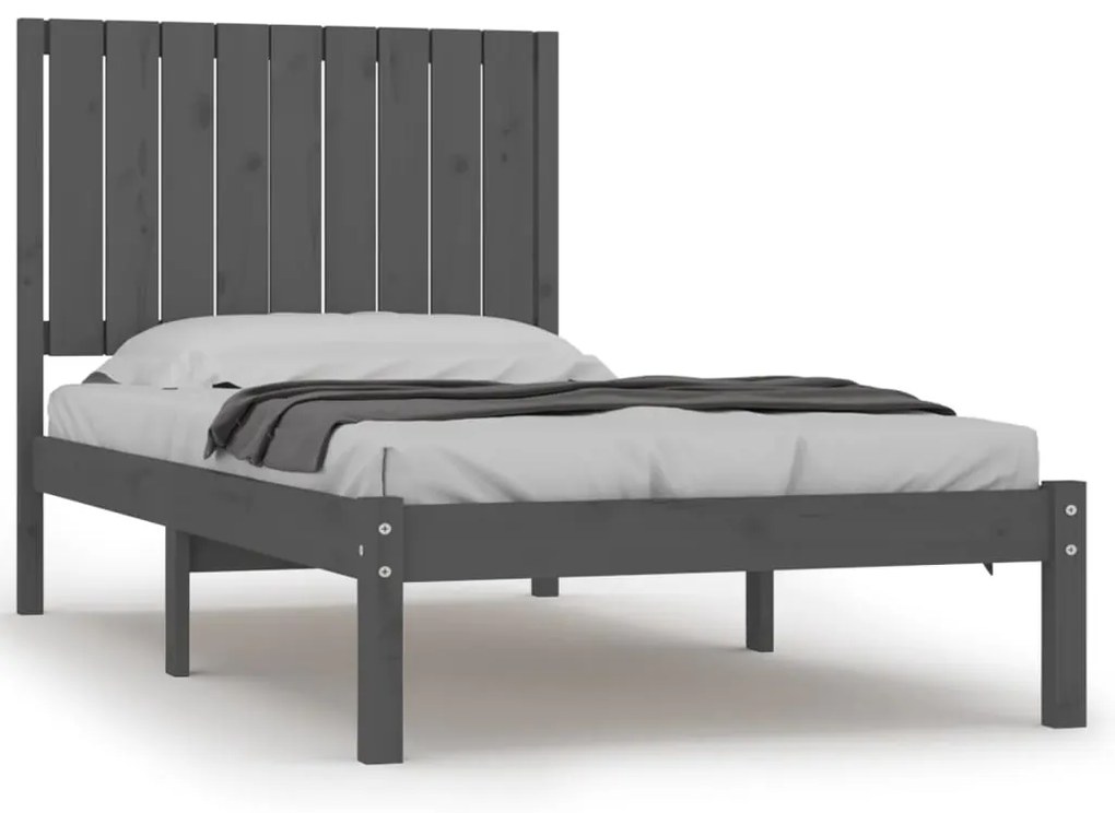 3104380 vidaXL Cadru de pat single, gri, 90x190 cm, lemn masiv de pin
