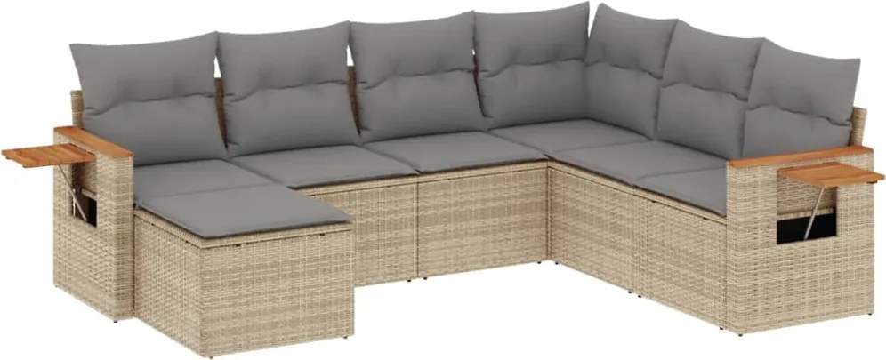vidaXL Set canapele de grădină, 7 piese, cu perne, bej, poliratan