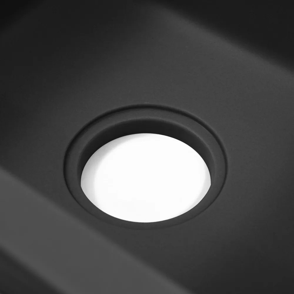 Chiuvetă Gori pătrată cu o singură lavoar și scurgător din granit, neagră