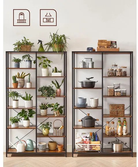 Biblioteca Cu 5 Niveluri, Maro Rustic Si Negru, 100 Cm
