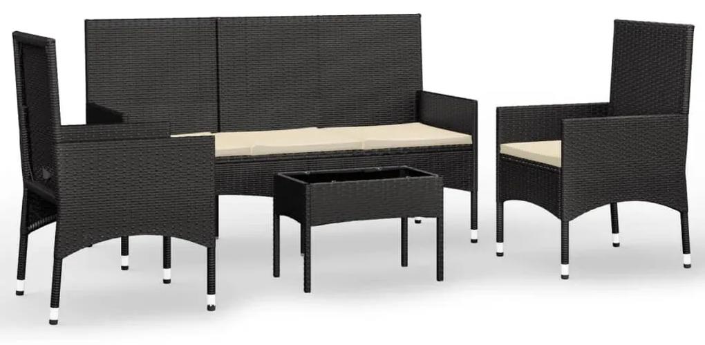319500 vidaXL Set mobilier relaxare grădină 4 piese cu perne poliratan negru