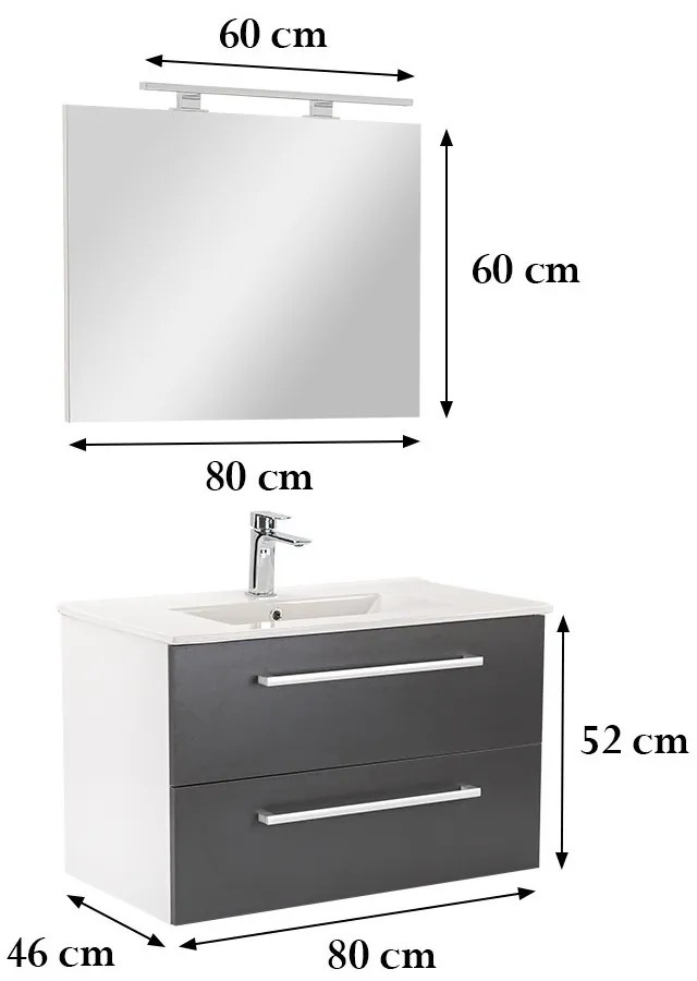 Mobilier complet de baie Vario Clam 80 alb-antracit