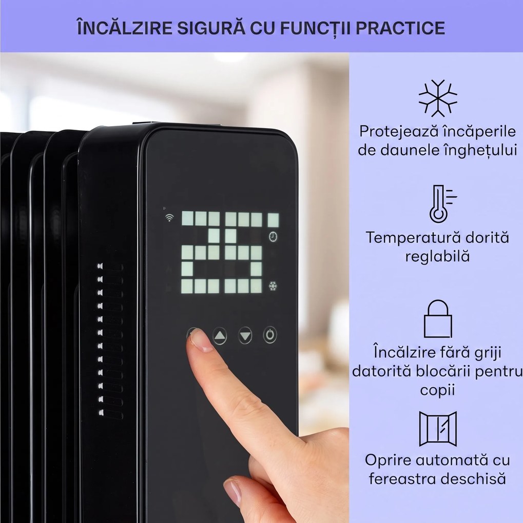 Sanford Smart, radiator cu ulei, putere 2500 W, cronometru săptămânal, afișaj LED, panou tactil, aplicație Klarstein