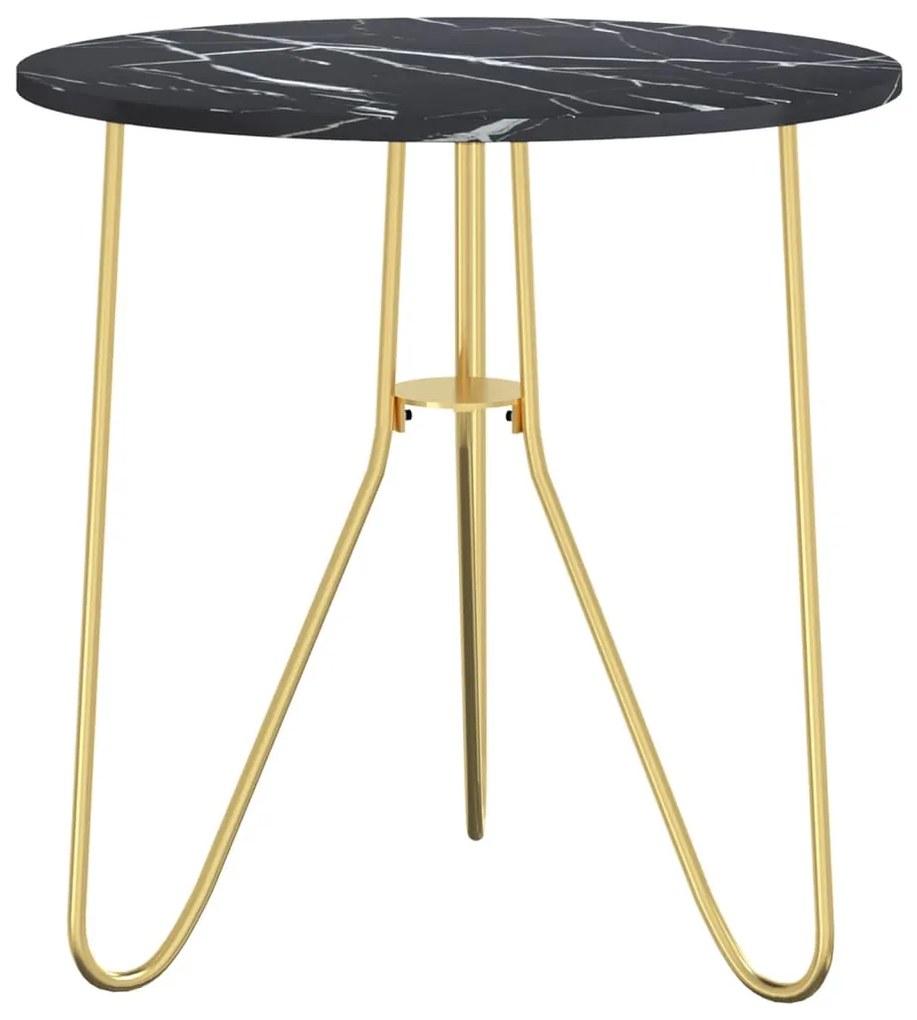 331672 vidaXL Masă de ceai, auriu și marmură neagră, 48 cm, MDF și fier