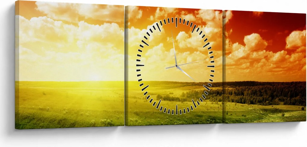 Tablou cu luncă cu soarele strălucitor (cu ceas) (90x30 cm)