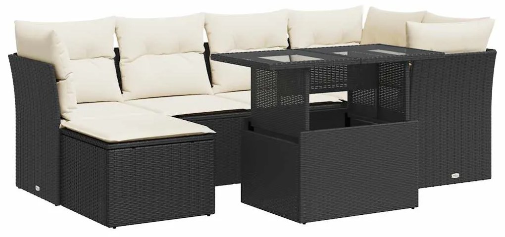 3326187 vidaXL Set canapele de grădină cu perne, 7 piese, negru, poliratan