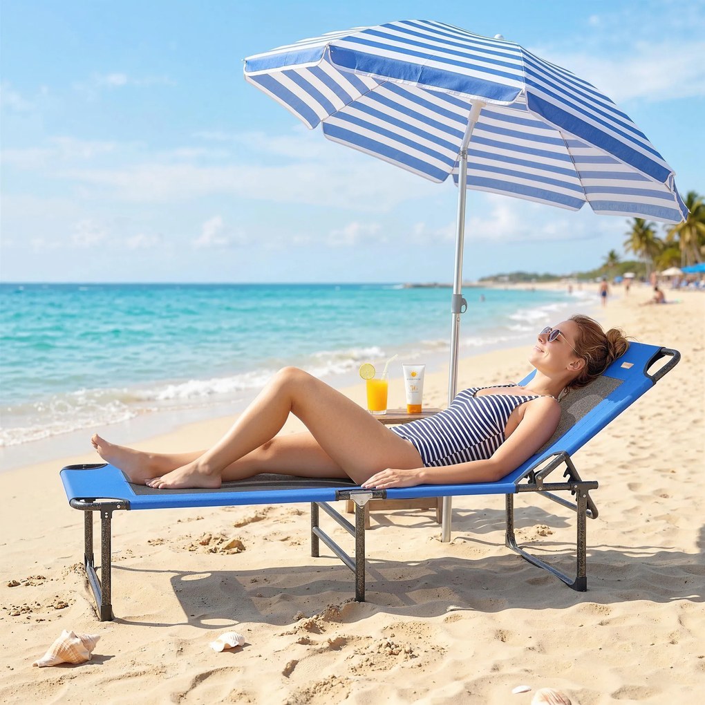 Outsunny Șezlong Pliabil, Spătar Reglabil pe 4 Poziții, Mânere pentru Transport, Culoare Albastru | Aosom Romania