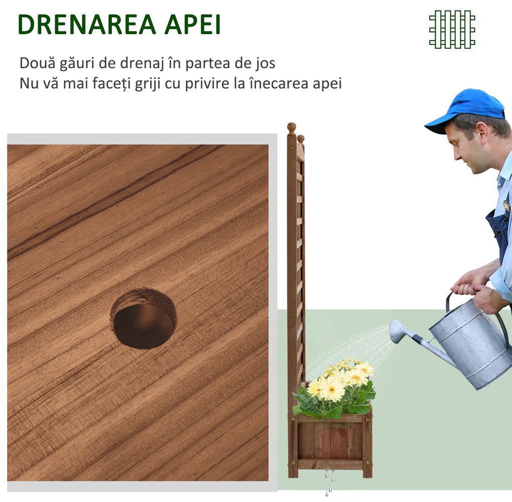 Outsunny Jardinieră Exterior din Lemn cu Suport pentru Plante și Grilaj pentru Plante Cățărătoare 64x28x120cm Maro | Aosom Romania