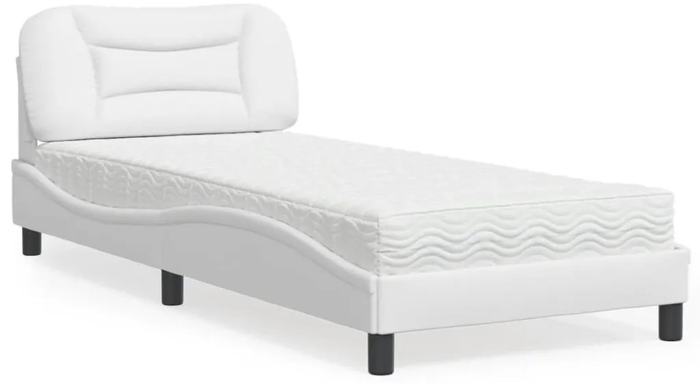 vidaXL Pat cu saltea, alb, 90x190 cm, piele ecologică