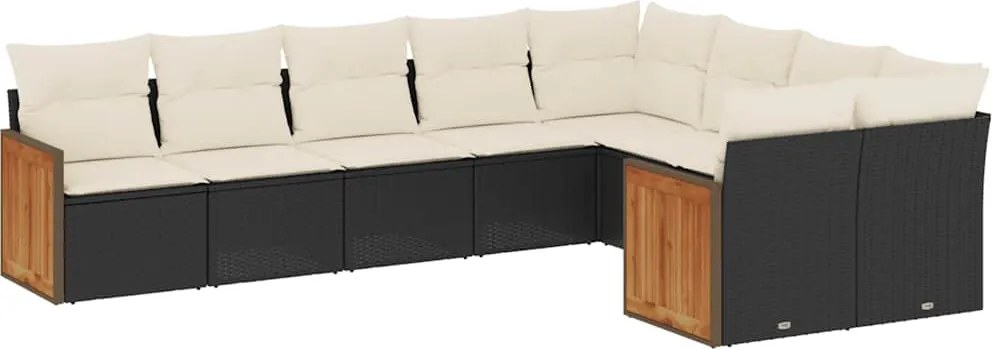 vidaXL Set mobilier de grădină cu perne, 9 piese, negru, poliratan