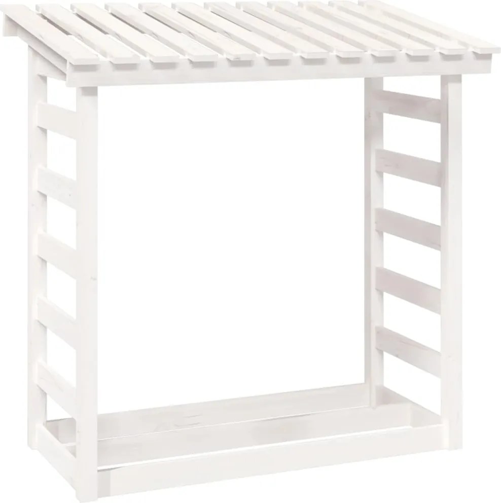 vidaXL Rastel pentru lemne de foc, alb, 108x64,5x110cm, lemn masiv pin