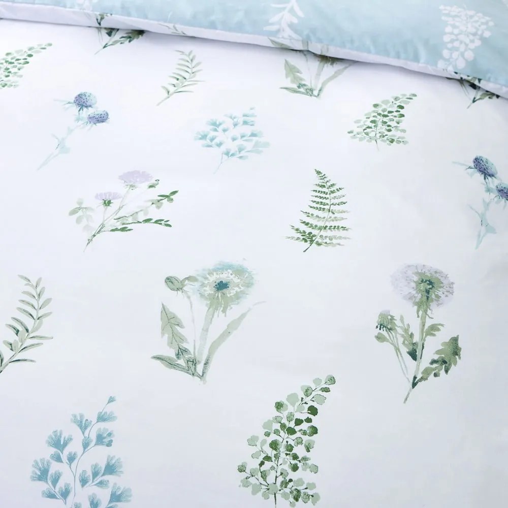 Lenjerie de pat din bumbac egiptean Bianca Meadow Flowers, 200 x 200 cm, alb - albastru