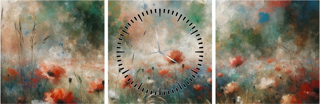 Tablou – Abstracție de câmp cu maci (cu ceas) (90x30 cm)
