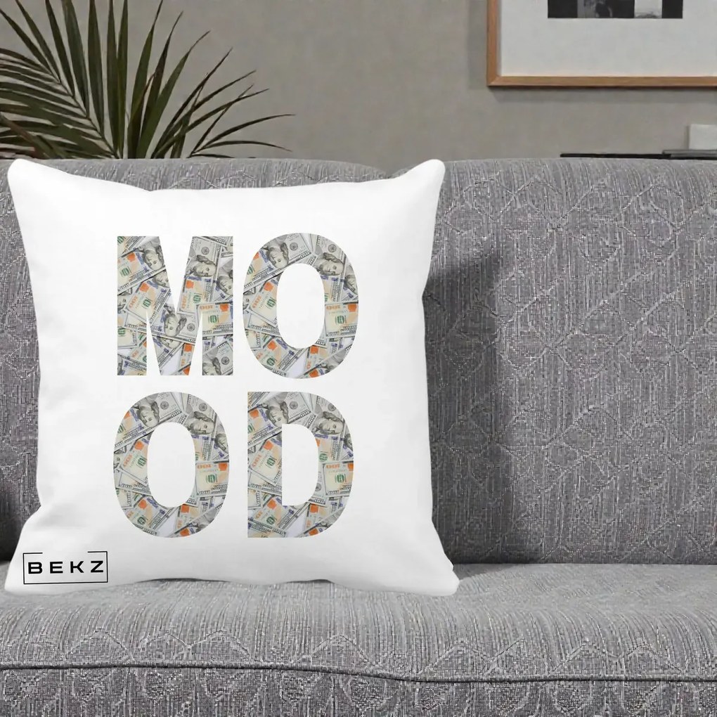 Perna Decorativa MOOD Money Grafic Urban, 40x40 cm, Alba Mata, Husa Detasabila, Perna Inclusa, BEKZ®