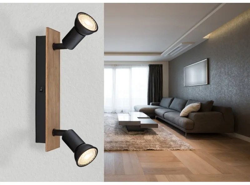 Plafoniera cu 2 spoturi directionabile design modern DREW maro inchis, negru mat