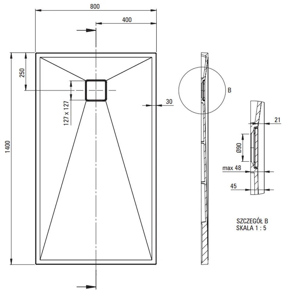 Cadita dus compozit slim alba 140x80 cm Deante Correo 1400x800 mm, Alb