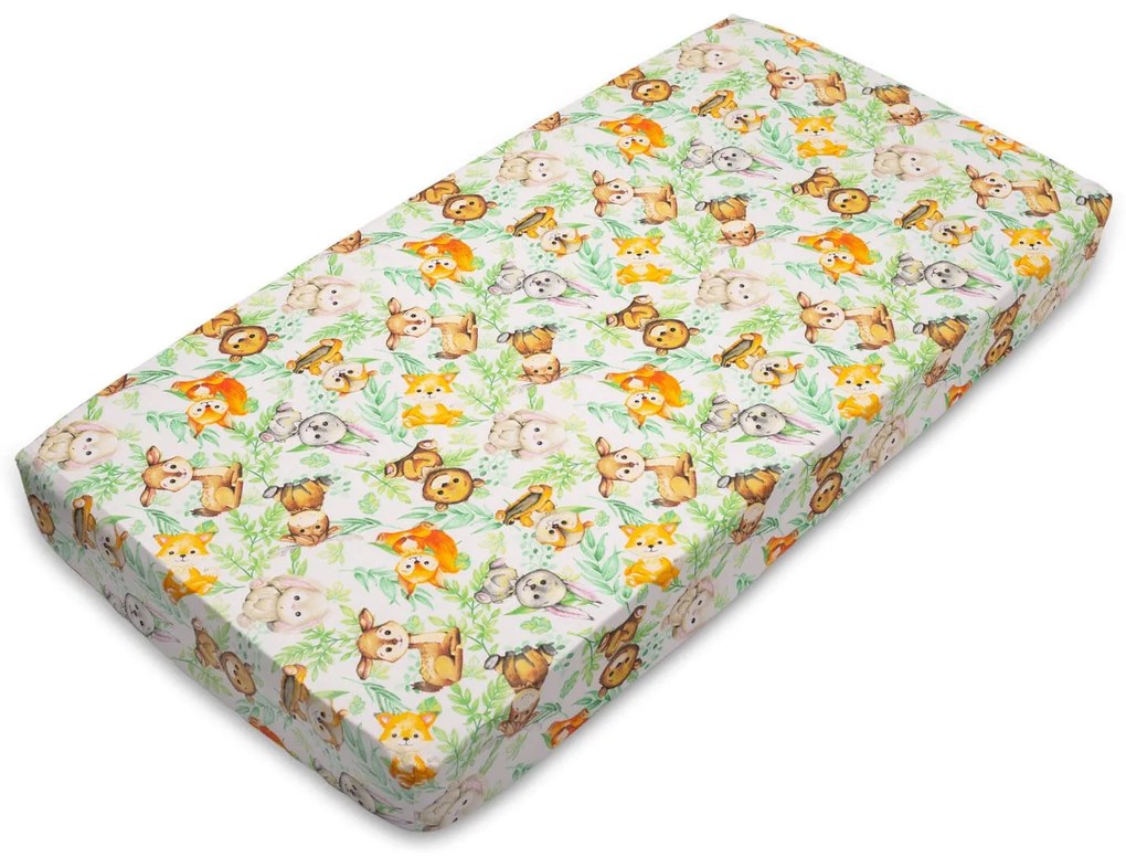 Cearceaf din bumbac cu elastic roata pentru patut 120x60 cm Kidizi In the Leaves