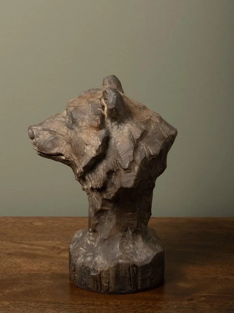 Decorațiune cap de urs brun din rășină, H22,5 cm
