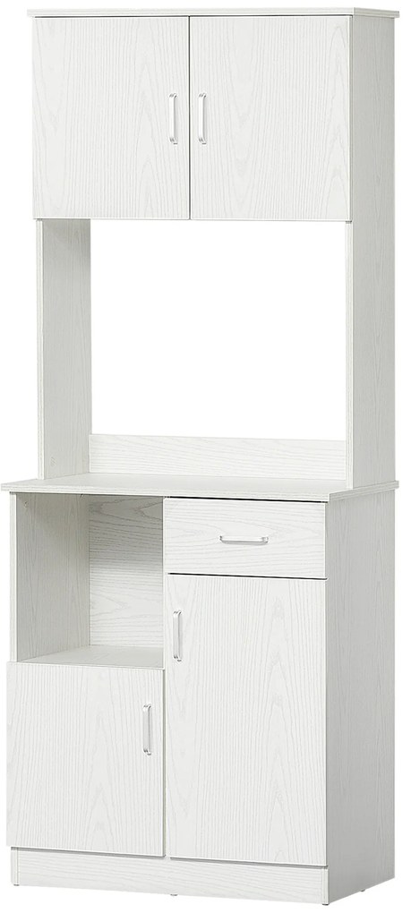 HOMCOM Bufet de bucătărie armoire de cuisine multi-depozitare 4 uși 1 sertar raft + mare blat 71 x 41 x 178 cm MDF alb | Aosom Romania