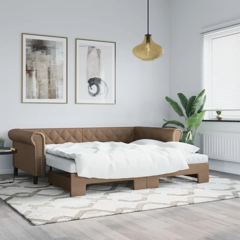 3197726 vidaXL Pat de zi cu extensie, cappuccino, 90x200 cm, piele ecologică
