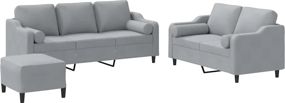 vidaXL Set de canapele cu perne, 3 piese, gri deschis, textil