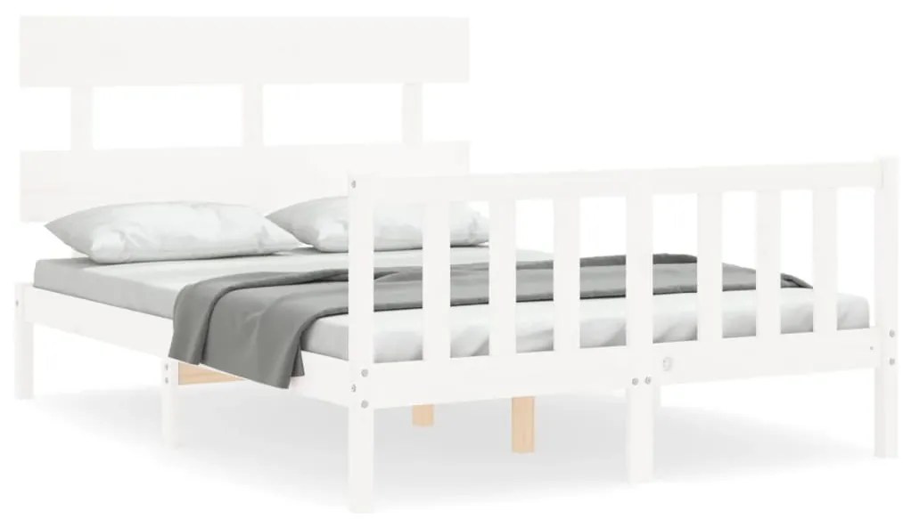 3193247 vidaXL Cadru de pat cu tăblie, dublu, alb, lemn masiv