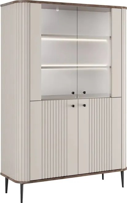 Vitrină Vesper 103 cm cu 4 uși - cașmir / nuc / picioare negre