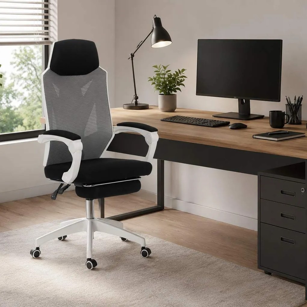 Scaun ergonomic cu suport picioare retractabil OFF 424 gri