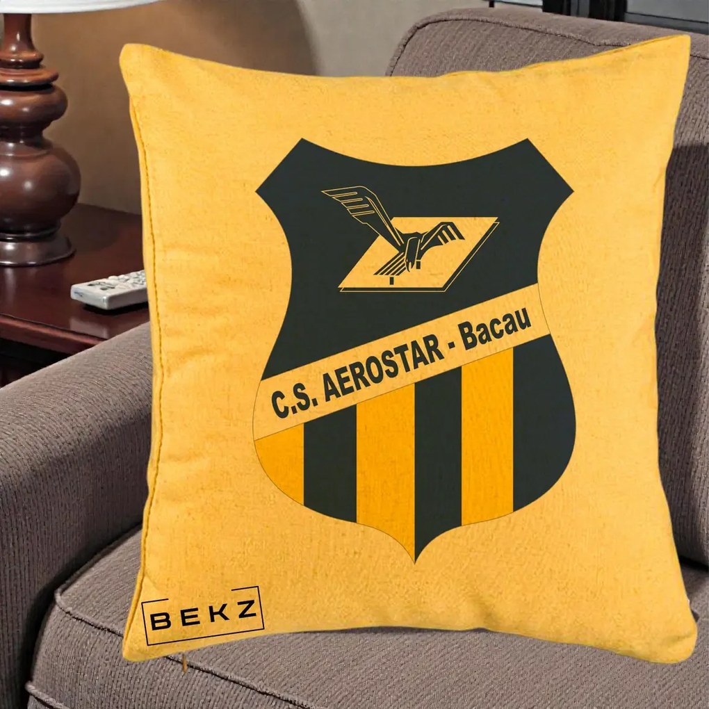 Perna Personalizata CS Aerostar Bacau Fotbal, 40x40 cm, Galben, Husa Detasabila, Perna Inclusa, BEKZ®