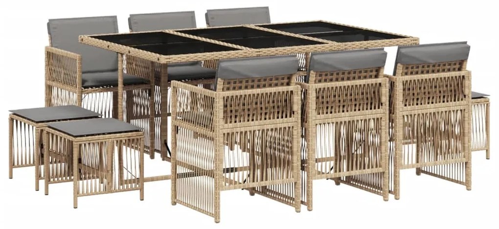 3210972 vidaXL Set mobilier grădină cu perne, 11 piese bej combinat poliratan