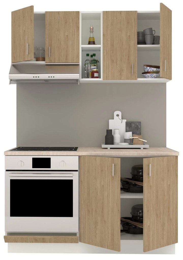Set Bucatarie Karo V4, Lemn Natural/Alb, Blat Thermo 28 mm, L 140 cm