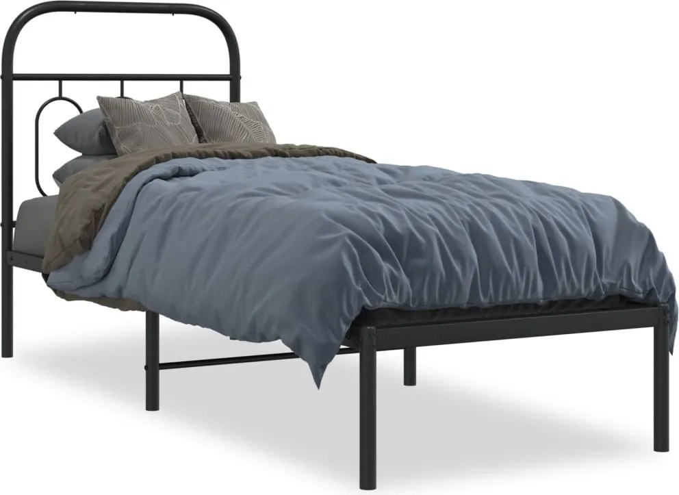 vidaXL Cadru de pat metalic cu tăblie, negru, 75x190 cm