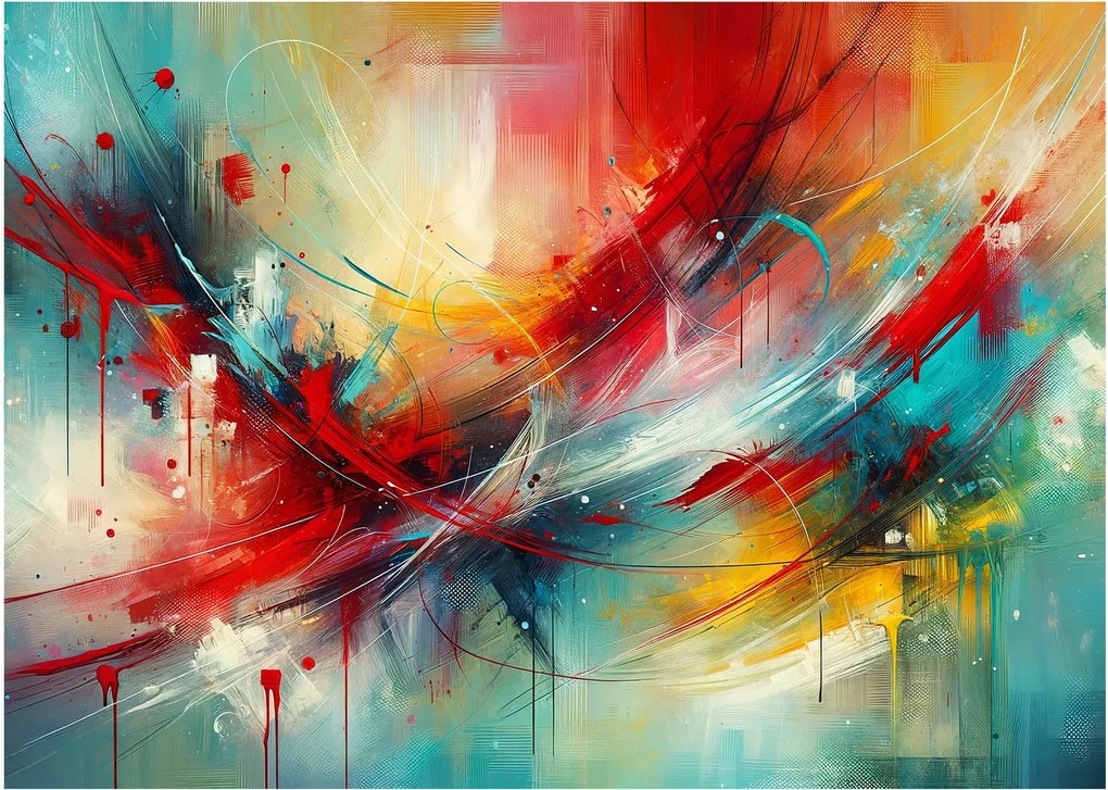 Tablou pe sticlă – Abstracție cu roșu (70x50 cm)