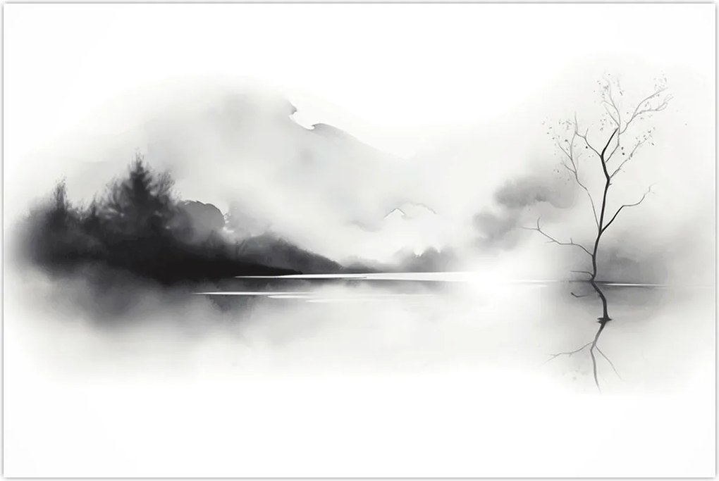 Tablou - pictură cu cerneală de peisaj (90x60 cm)