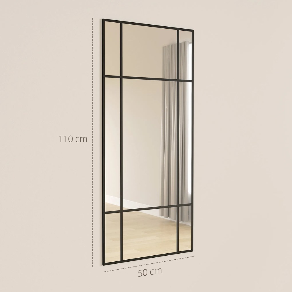 HOMCOM Oglindă de Perete Stil Fereastră Montaj Vertical Orizontal 110x50cm Negru | Aosom Romania