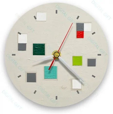 Ceas de perete - Abstract, compozitie pe gri 21 cm, lemn