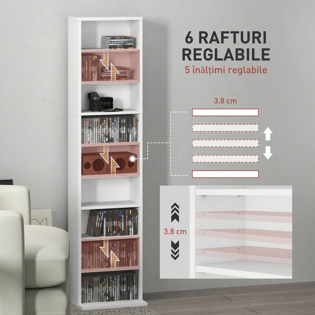 HOMCOM Unitate de Stocare pentru 260 de CD-uri/120 de DVD-uri - Alb | Aosom Romania