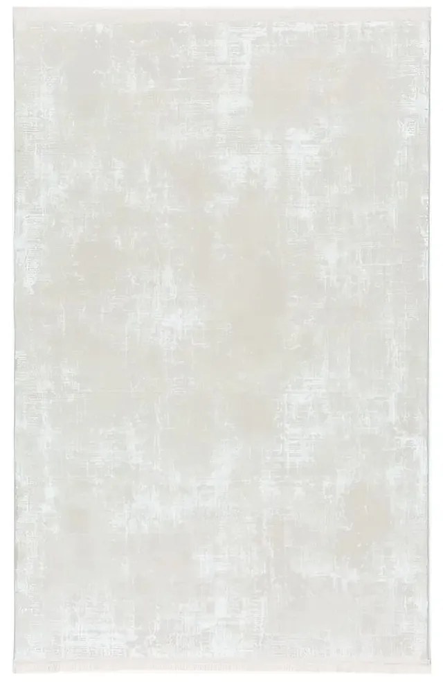 80x150 cm Covor Premium Alb/Crem, Margini cu Franjuri, Living/Hol/Dormitor, 60% Polipropilenă 40% Poliester, Modern, Model Velvetic