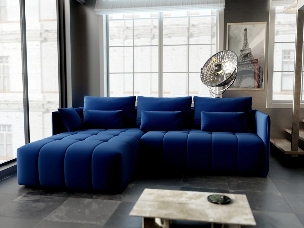 Colțar extensibil dumonde cu ladă de depozitare si sezut confortabil din spuma high-density, Malta Royal Blue 235x185 cm
