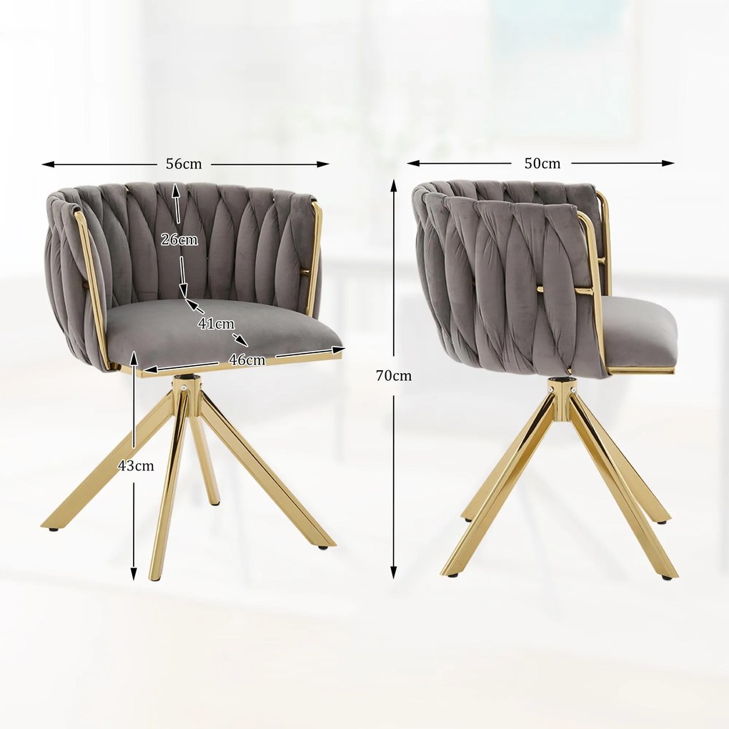 Set de 2 scaune pivotante din catifea, Gri | Aosom Romania