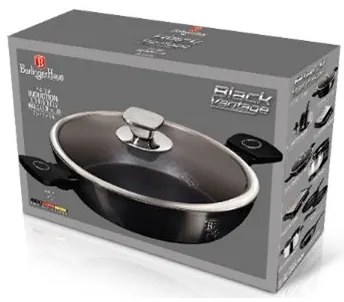 Cratiță marmorată cu capac 28 cm, 3.8 L – Berlinger Haus Black Vintage LP-KL-135P, cu aspect retro și strat antiaderent, design deosebit