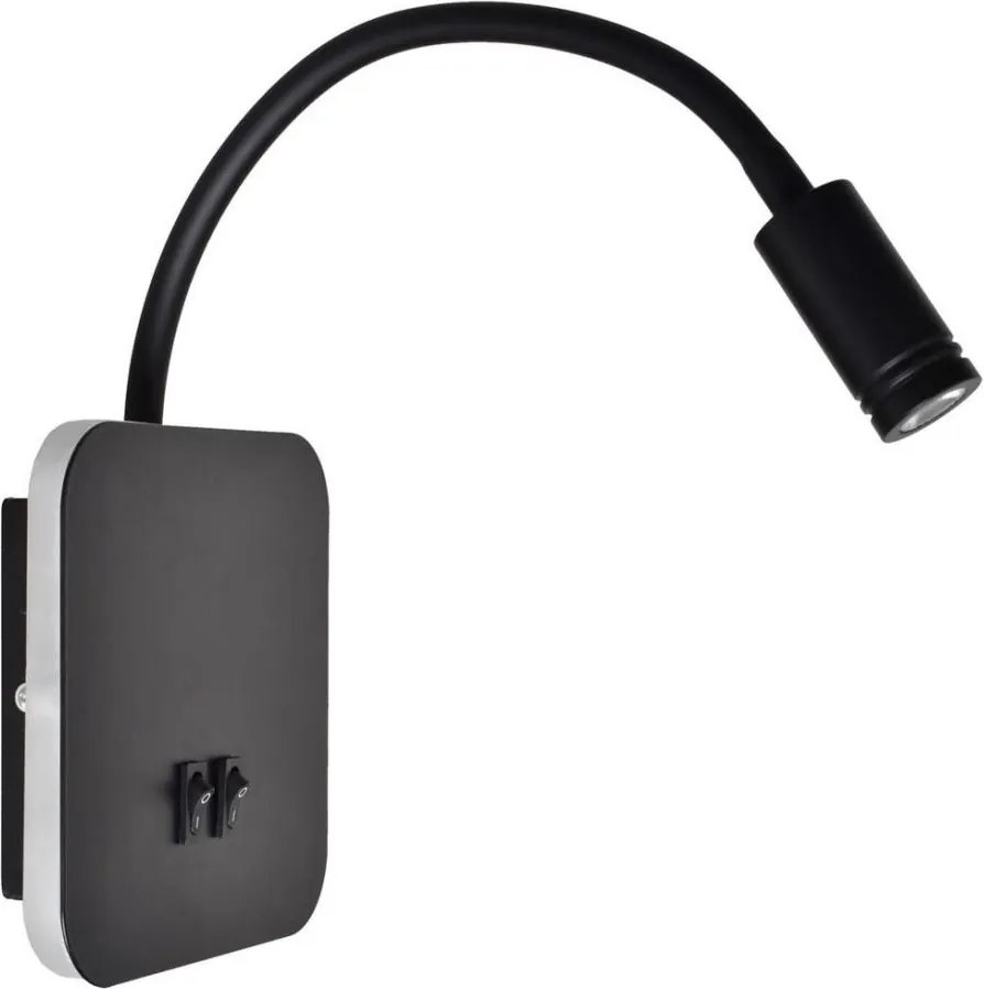 Lampă flexibilă de perete BASE LED/8W+LED/2W/230V, neagră/argintie