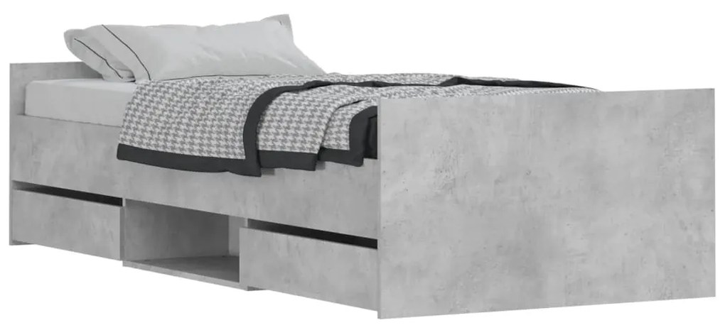 3203806 vidaXL Cadru de pat cu tăblie la cap/picioare, gri beton, 90x200 cm