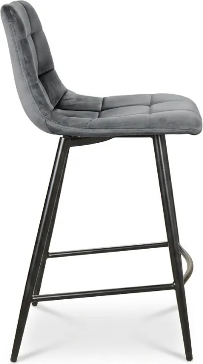 Scaun de bar gri MILA VELVET cu picioare negre